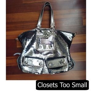 Coach Silver Sequin Poppy Spotlight Bag #13838 XL